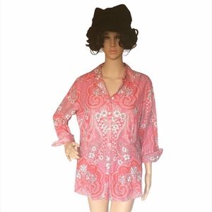 Coral floral print button down blouse  size 16